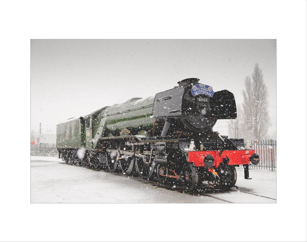 Flying Scotsman locomotive in the snow, 2016. | Science Museum Shop