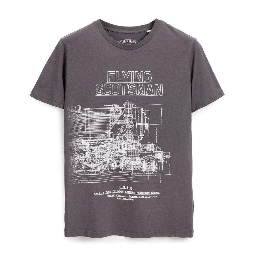 National Railway Museum Flying Scotsman Blueprint T-Shirt - Clothing -Train, Locomotive Gifts - Science Museum Shop