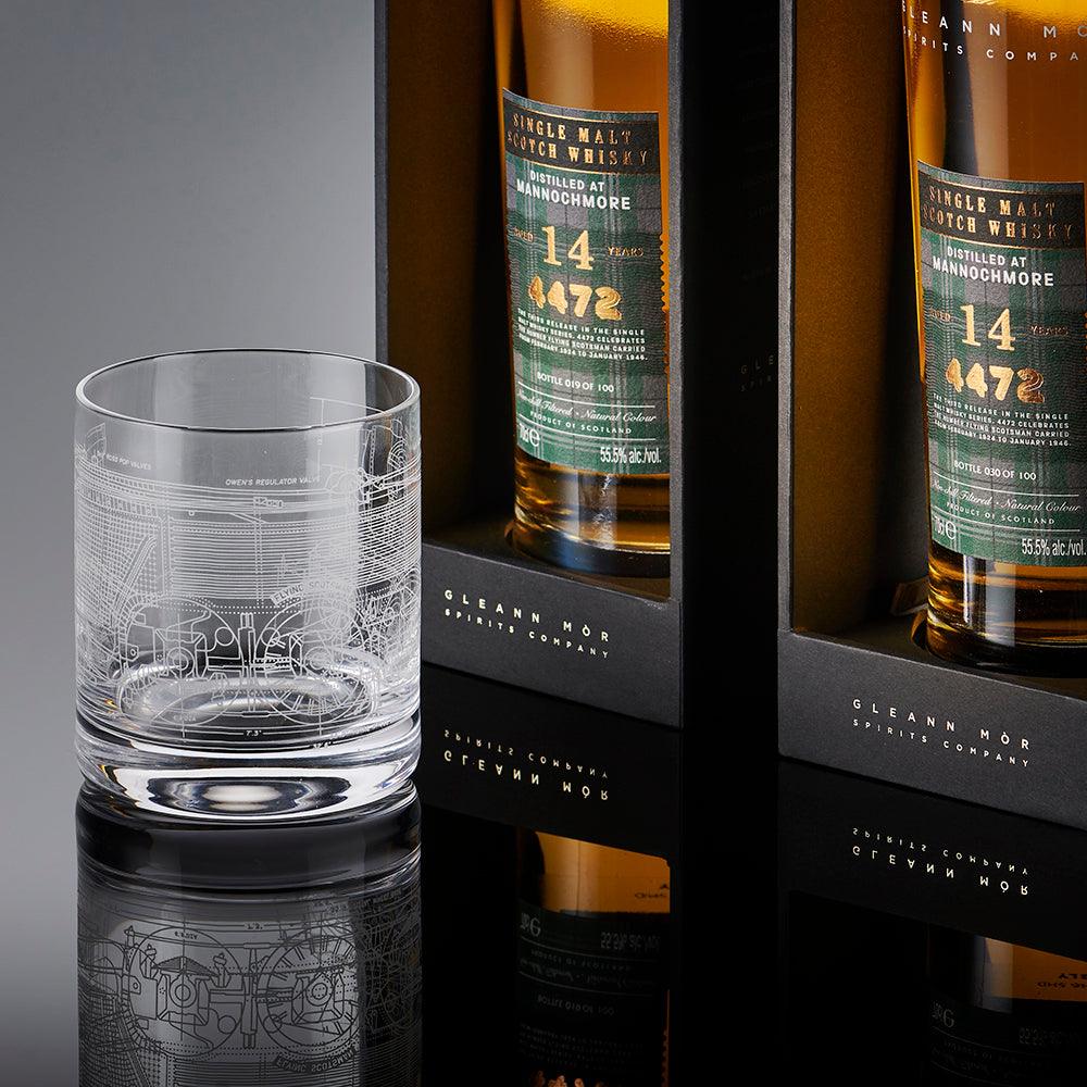 National Railway Museum Flying Scotsman Blueprint Whisky Glass Tumbler - with Flying Scotsman Centenary Whisky - Train, Locomotive Gift - Science Museum Shop