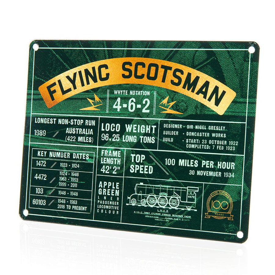 National Railway Museum Flying Scotsman Fact File Metal Sign - front- Science Museum Shop