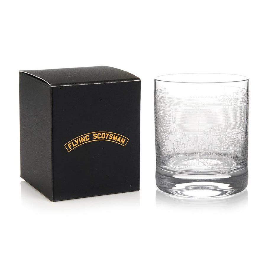 National Railway Museum Flying Scotsman Blueprint Whisky Glass Tumbler - with Box - Train, Locomotive Gift - Science Museum Shop