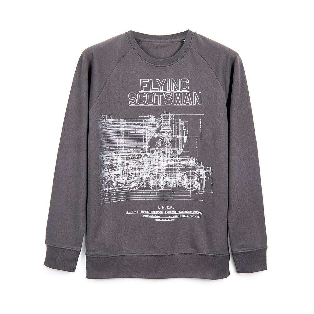 National Railway Museum Flying Scotsman Sweatshirt Blueprint Clothing - Science Museum Shop