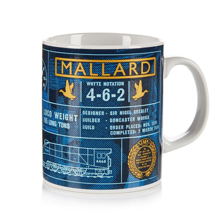 National Railway Museum Mallard Fact File Mug - front - Train, Locomotive Gift - Science Museum Shop