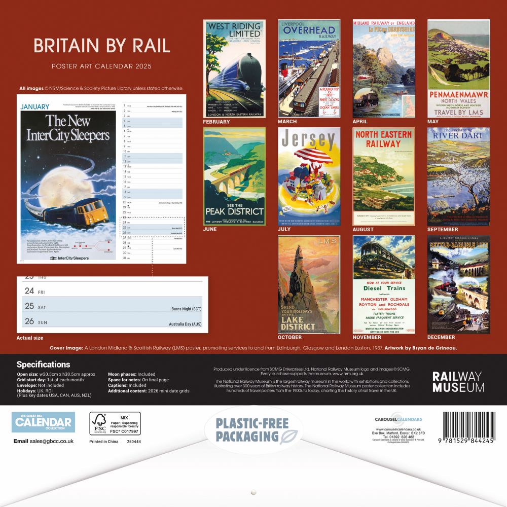 National Railway Museum - Britain By Rail 2025 Calendar, back side - Train, Locomotive Gifts - Science Museum Shop