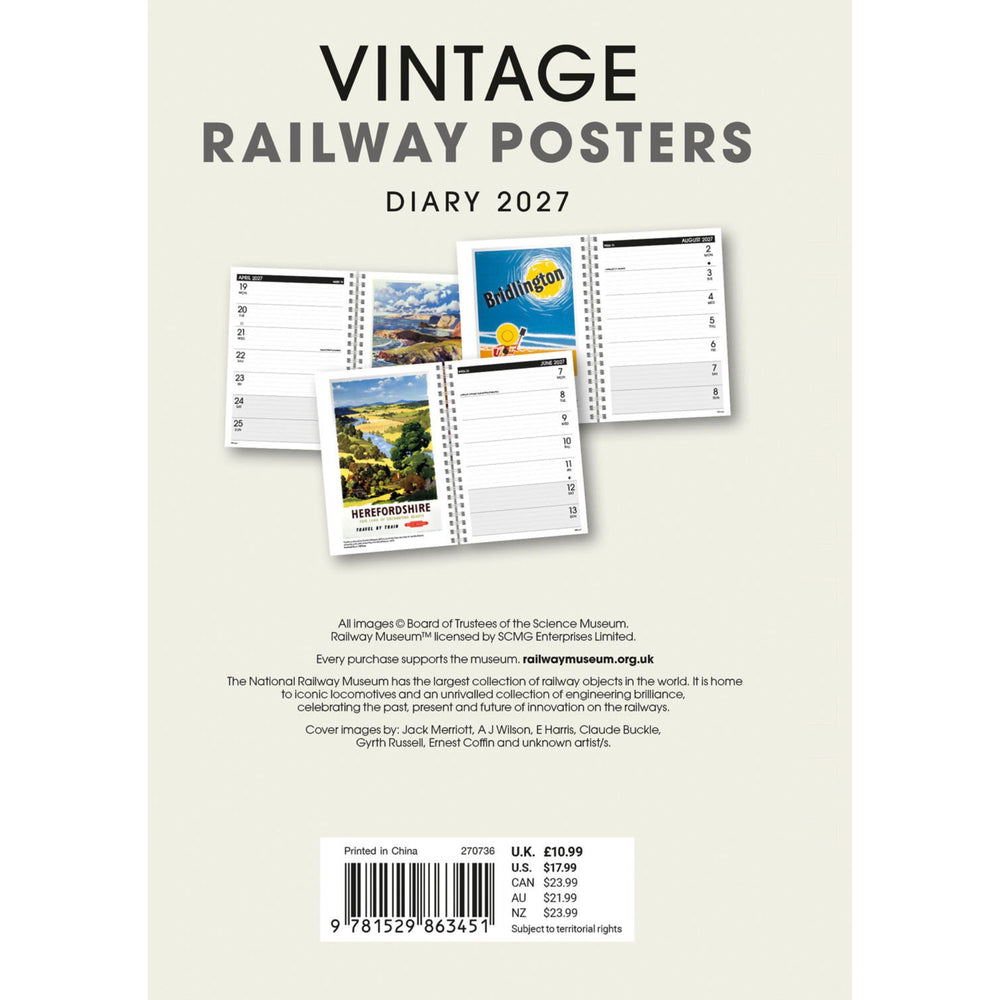 Vintage Railway Posters A5 2027 Diary Calendars - Science Museum Shop