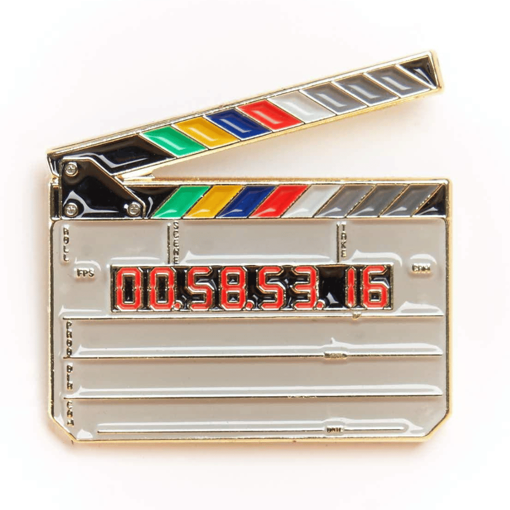 Clapperboard Pin Badge - Gold-plated Brass