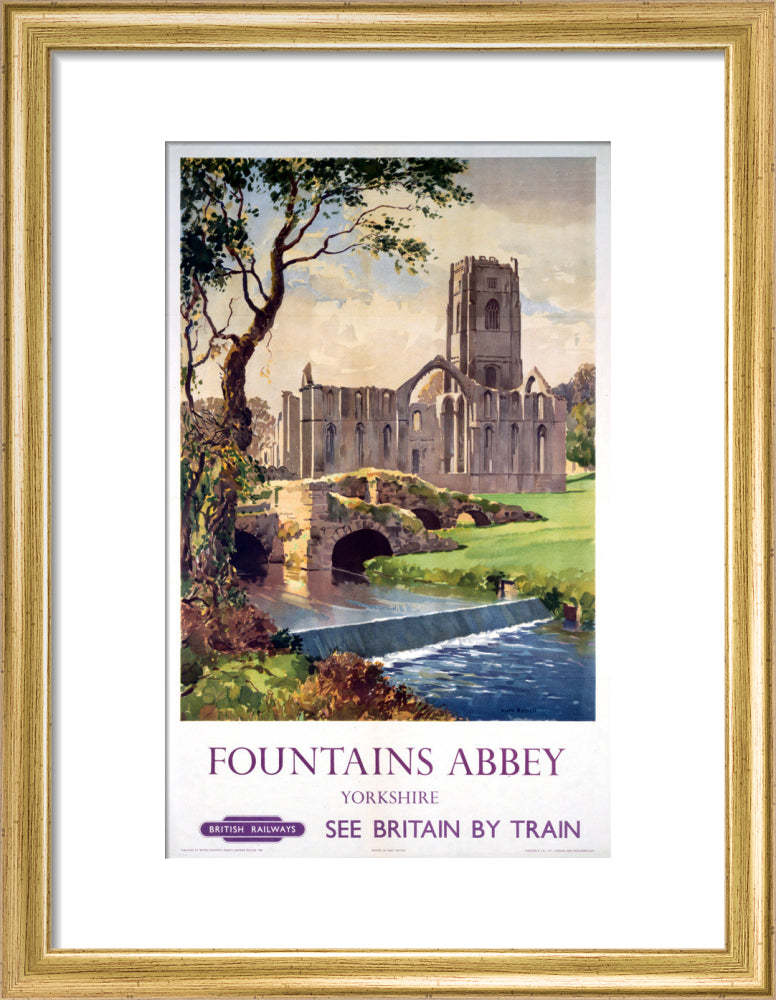 'Fountains Abbey, Yorkshire', BR (NER) poster, 1956. art print small gold Art Print - Science Museum Shop