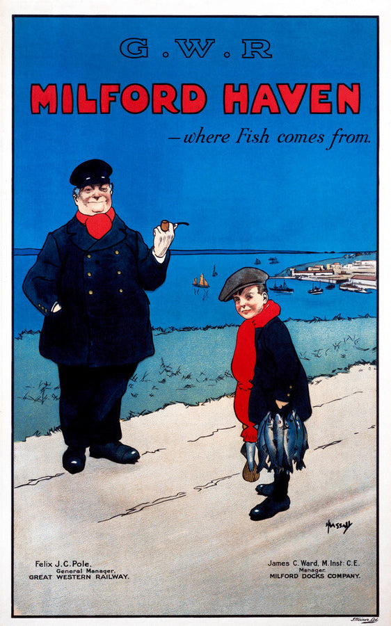 'Milford Haven - Where Fish Comes From', GWR poster, c 1925. Art Print - Science Museum Shop