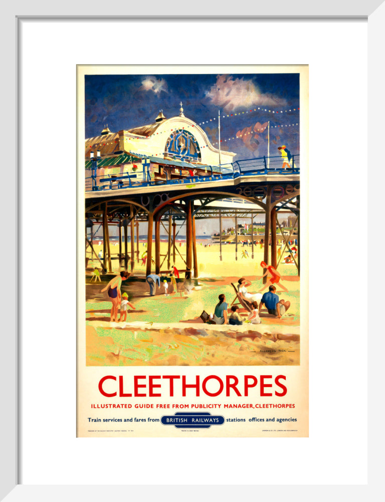 View of Cleethorpes Pier, including beach art print small white Art Print - Science Museum Shop