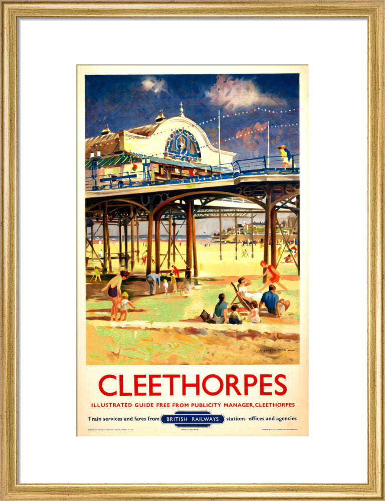 View of Cleethorpes Pier, including beach art print medium gold Art Print - Science Museum Shop