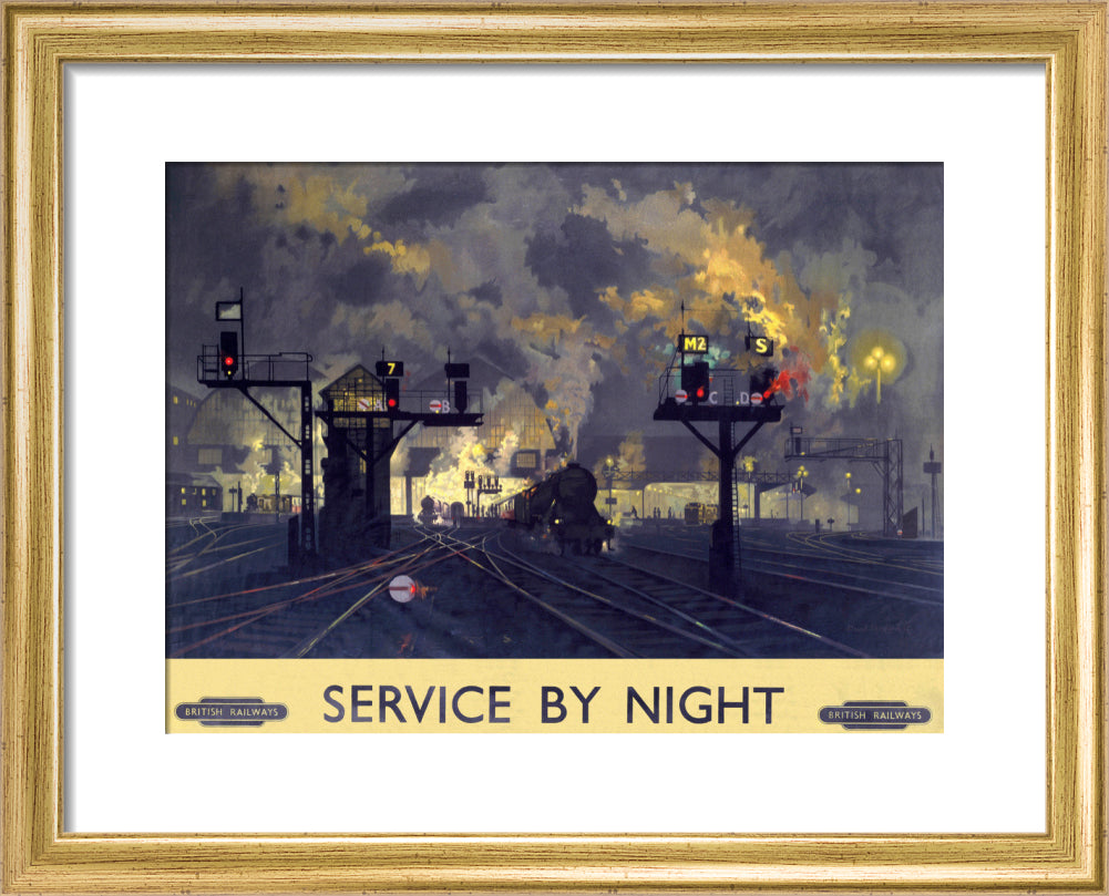 'Service by Night', BR poster, 1955. art print extra small gold Art Print - Science Museum Shop