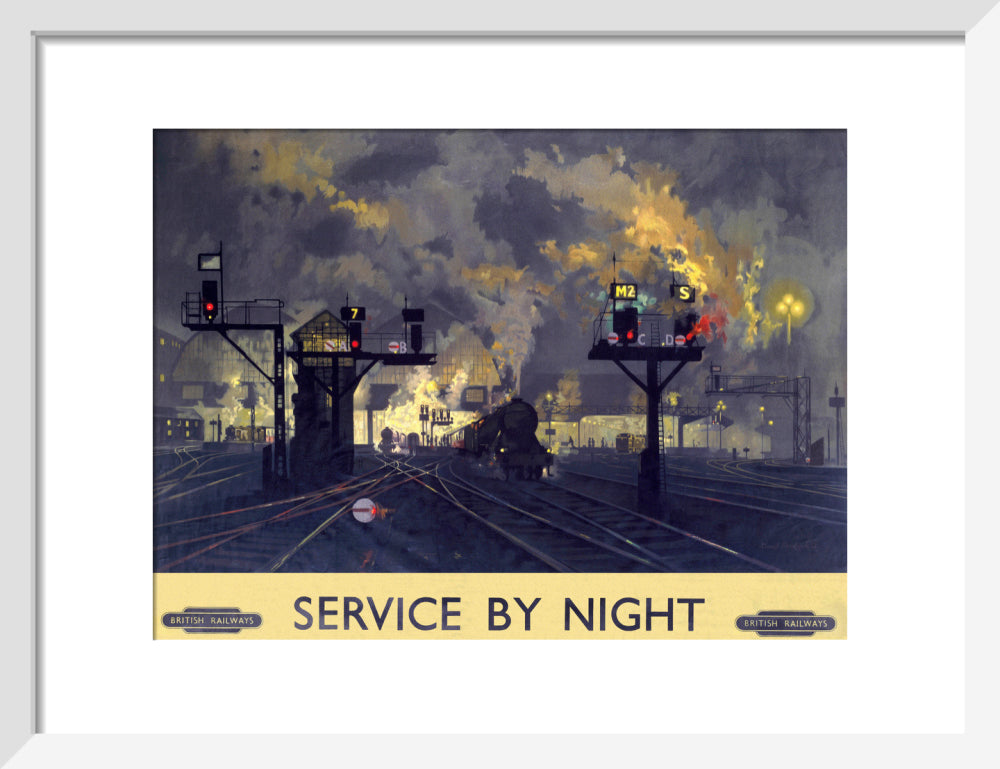 'Service by Night', BR poster, 1955. art print small white Art Print - Science Museum Shop