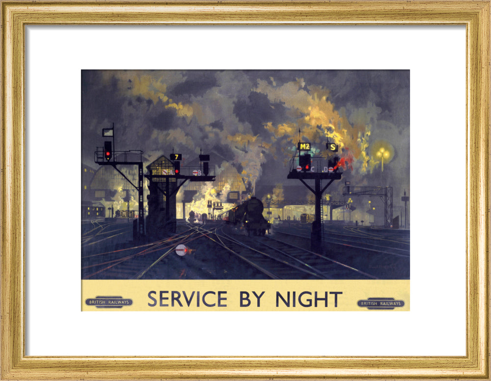 'Service by Night', BR poster, 1955. art print small gold Art Print - Science Museum Shop