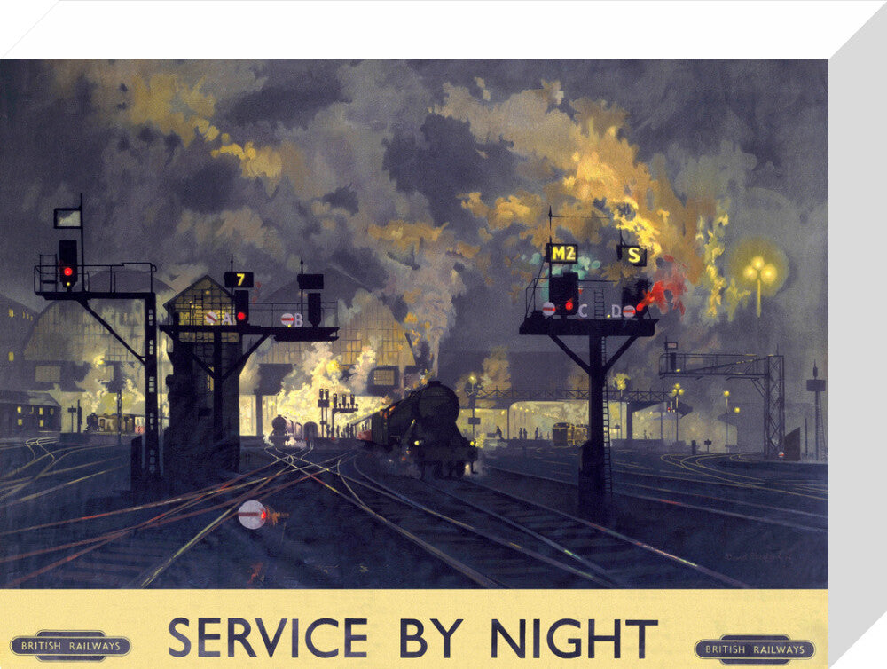'Service by Night', BR poster, 1955. stretched canvas small none Art Print - Science Museum Shop