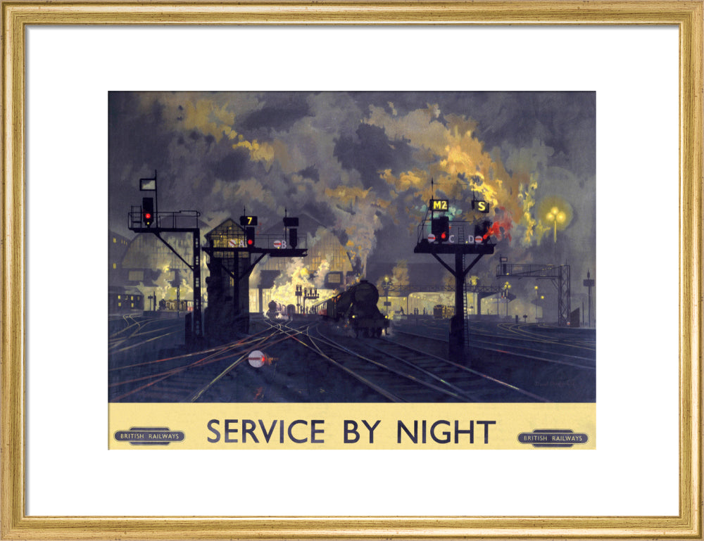 'Service by Night', BR poster, 1955. art print medium gold Art Print - Science Museum Shop