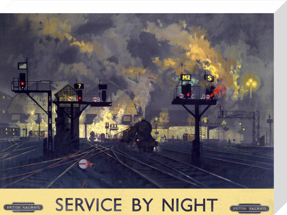 'Service by Night', BR poster, 1955. stretched canvas medium none Art Print - Science Museum Shop