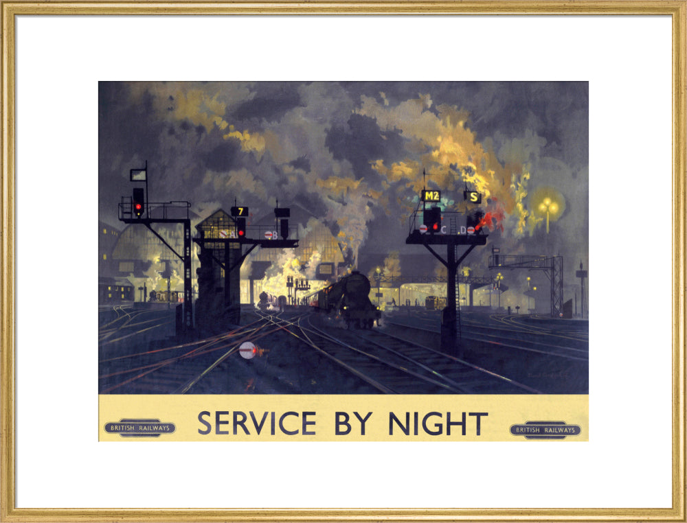 'Service by Night', BR poster, 1955. art print extra large gold Art Print - Science Museum Shop