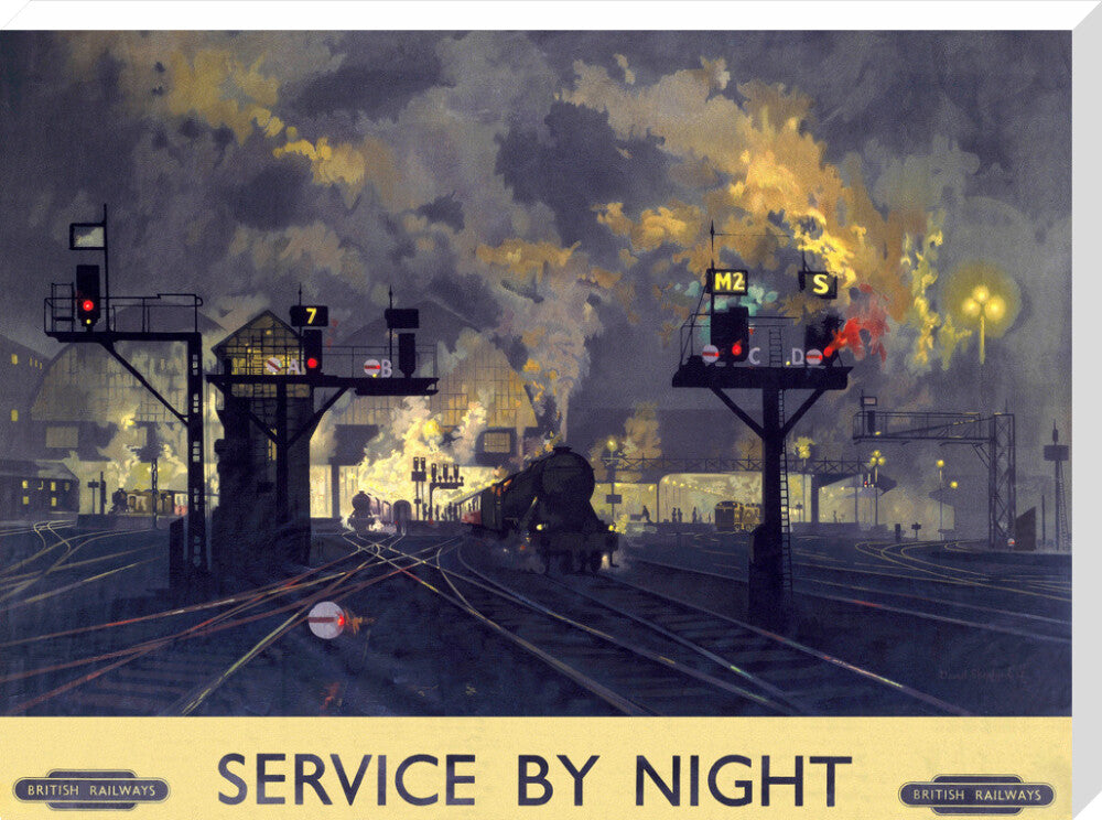 'Service by Night', BR poster, 1955. stretched canvas extra large none Art Print - Science Museum Shop