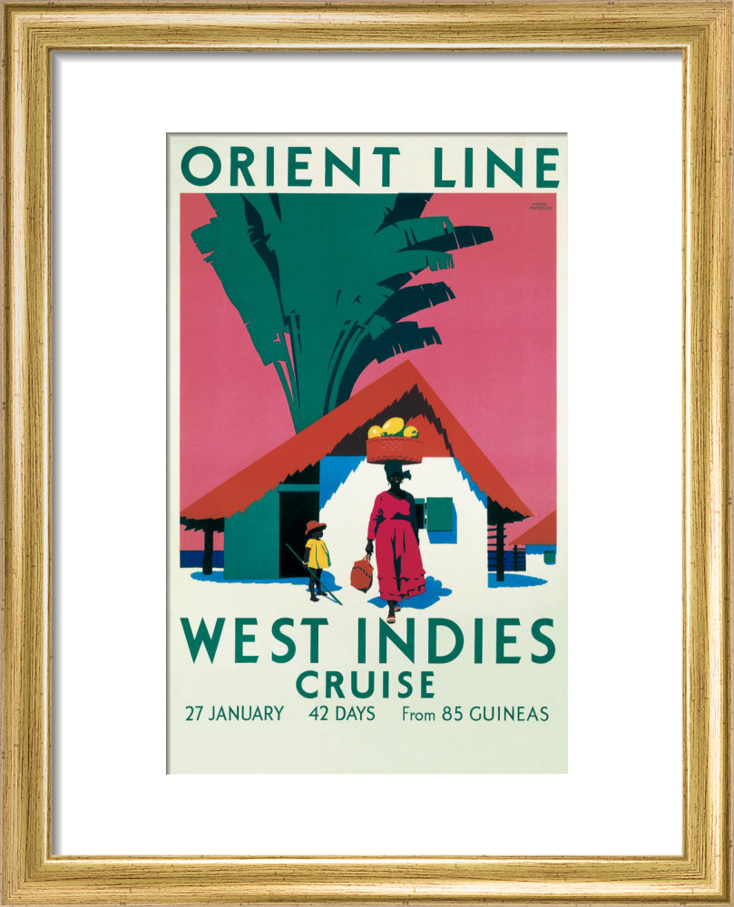 'West Indies Cruise', Orient Line poster, c 1930. art print extra small gold Art Print - Science Museum Shop