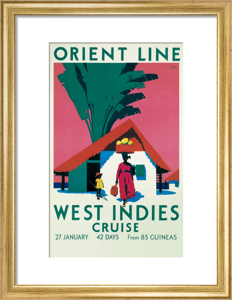 'West Indies Cruise', Orient Line poster, c 1930. art print small gold Art Print - Science Museum Shop