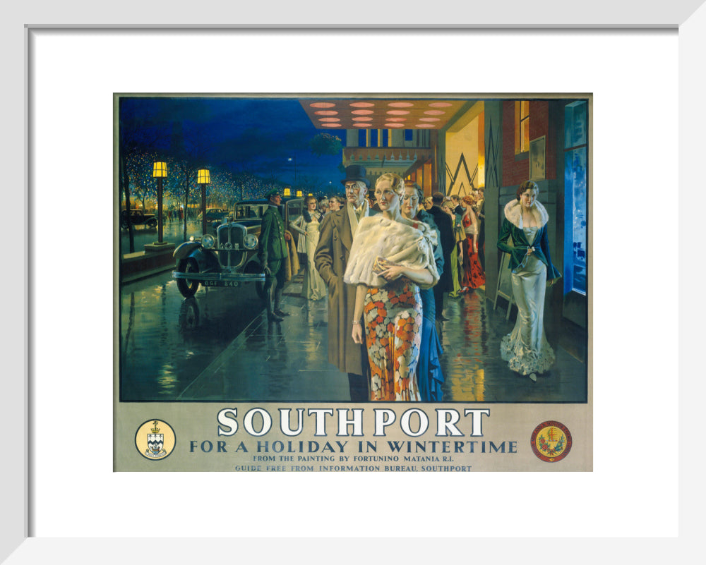 'Southport, For a Holiday In Wintertime', LMS poster, 1925. art print extra small white Art Print - Science Museum Shop