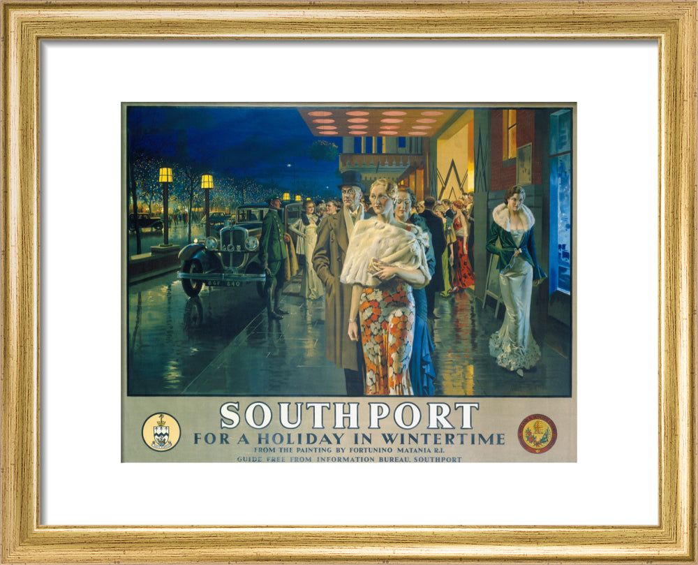 'Southport, For a Holiday In Wintertime', LMS poster, 1925. art print extra small gold Art Print - Science Museum Shop