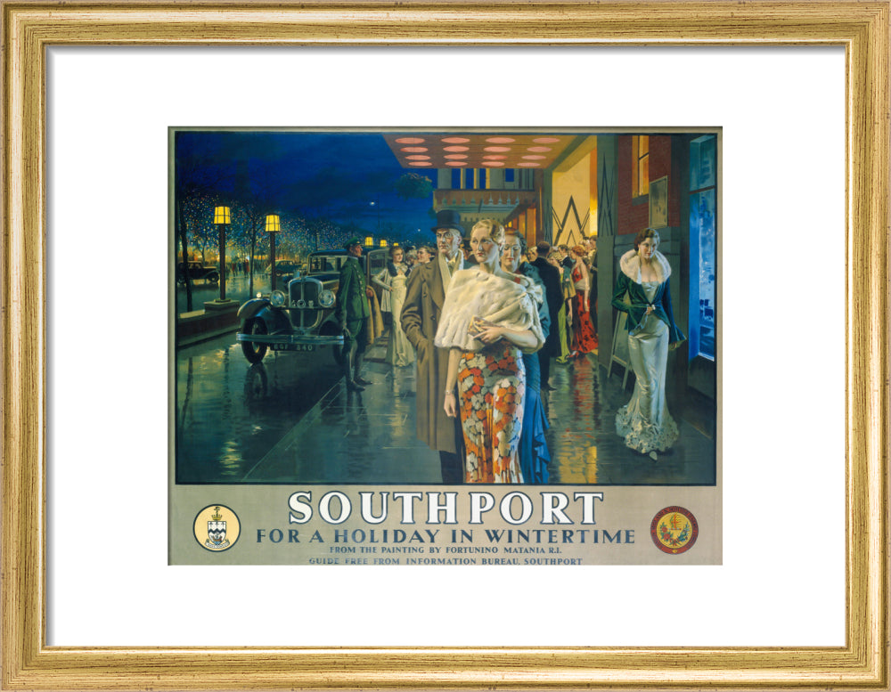'Southport, For a Holiday In Wintertime', LMS poster, 1925. art print small gold Art Print - Science Museum Shop