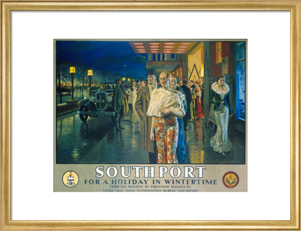 'Southport, For a Holiday In Wintertime', LMS poster, 1925. art print medium gold Art Print - Science Museum Shop