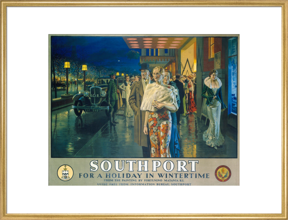 'Southport, For a Holiday In Wintertime', LMS poster, 1925. art print extra large gold Art Print - Science Museum Shop
