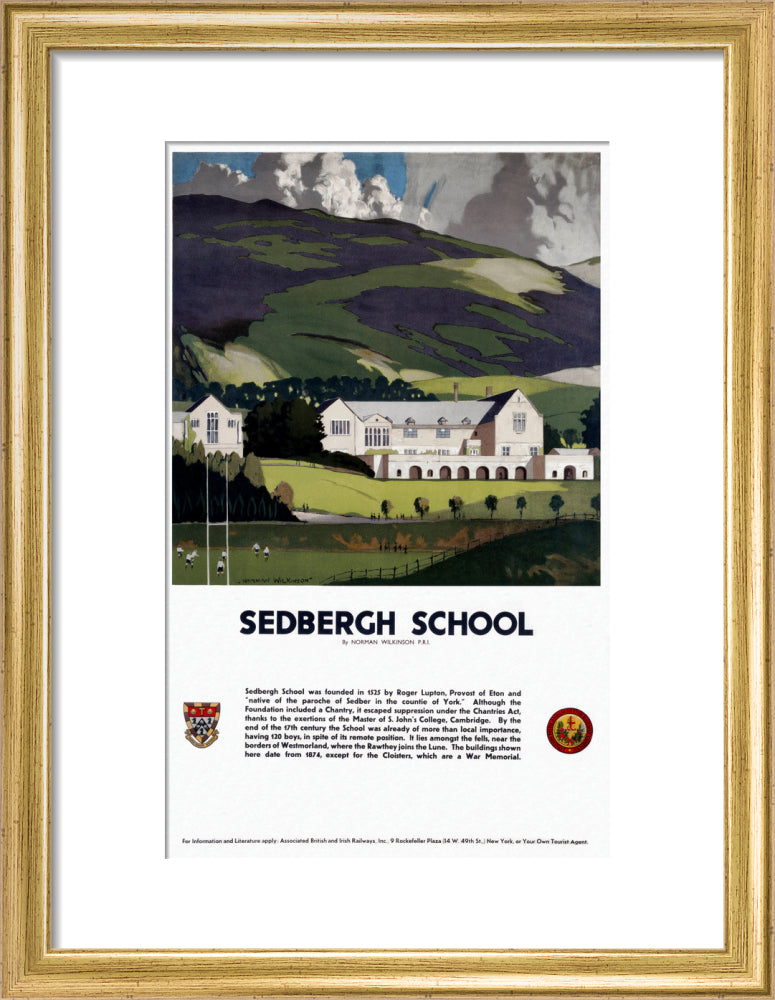 'Sedburgh School, Yorkshire', LMS poster, 1923-1947. art print small gold Art Print - Science Museum Shop