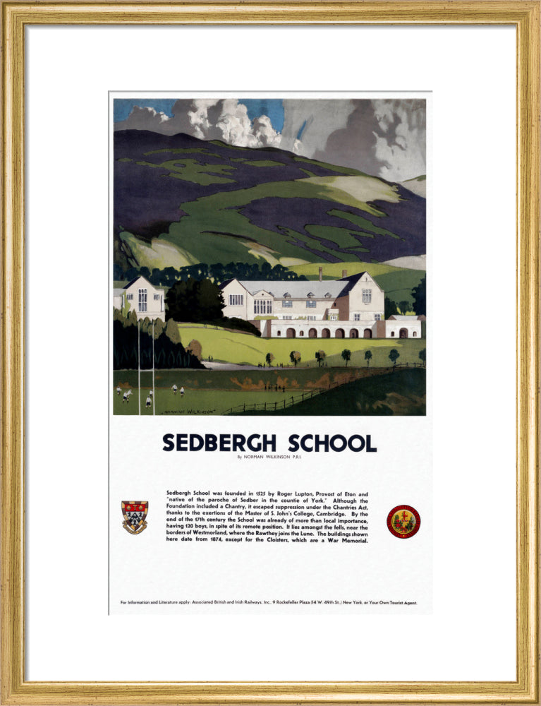 'Sedburgh School, Yorkshire', LMS poster, 1923-1947. art print medium gold Art Print - Science Museum Shop