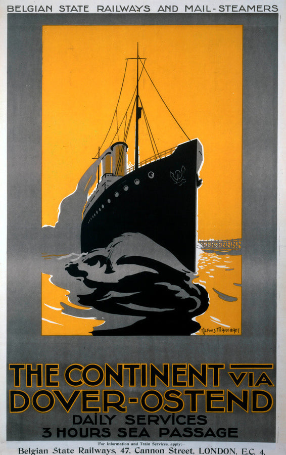 'The Continent via Dover - Ostend', Belgian State Railways poster, c 1920s. Art Print - Science Museum Shop