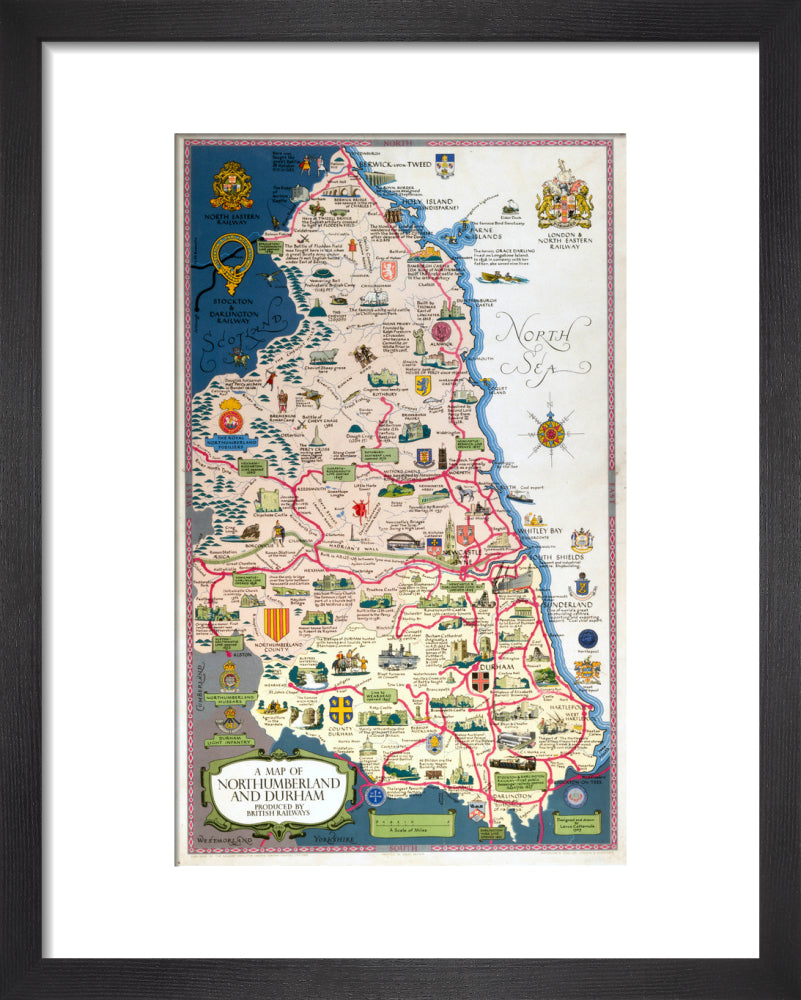 Map of Northumberland and Durham, BR (NER) poster, 1949. art print extra small black Art Print - Science Museum Shop