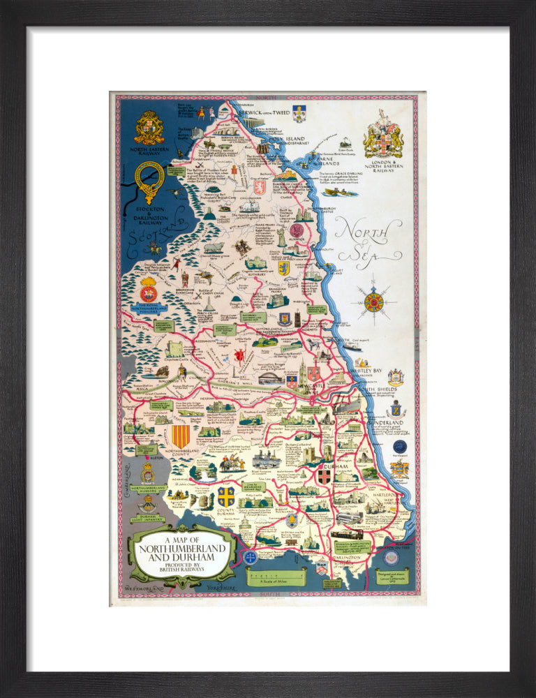 Map of Northumberland and Durham, BR (NER) poster, 1949. art print small black Art Print - Science Museum Shop