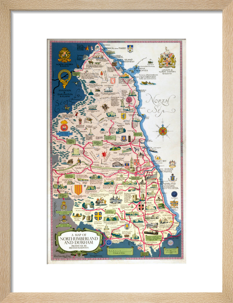Map of Northumberland and Durham, BR (NER) poster, 1949. art print small natural Art Print - Science Museum Shop