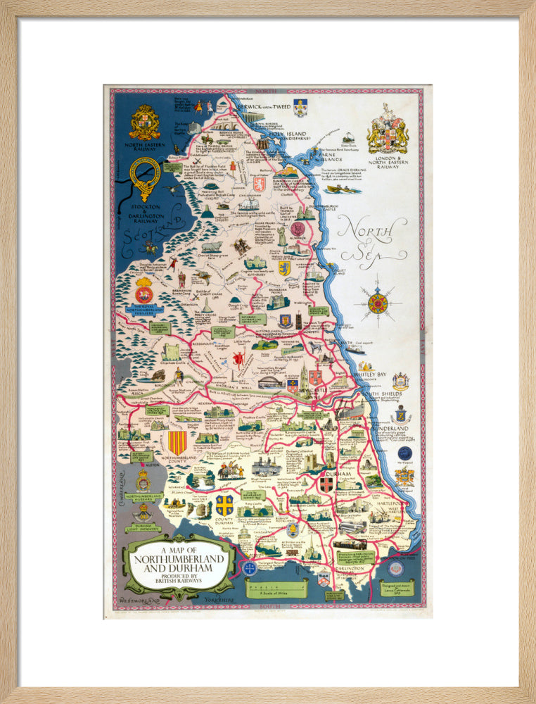Map of Northumberland and Durham, BR (NER) poster, 1949. art print medium natural Art Print - Science Museum Shop