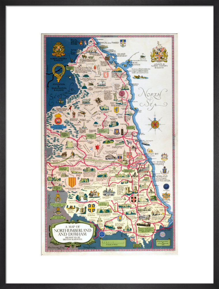 Map of Northumberland and Durham, BR (NER) poster, 1949. art print large black Art Print - Science Museum Shop