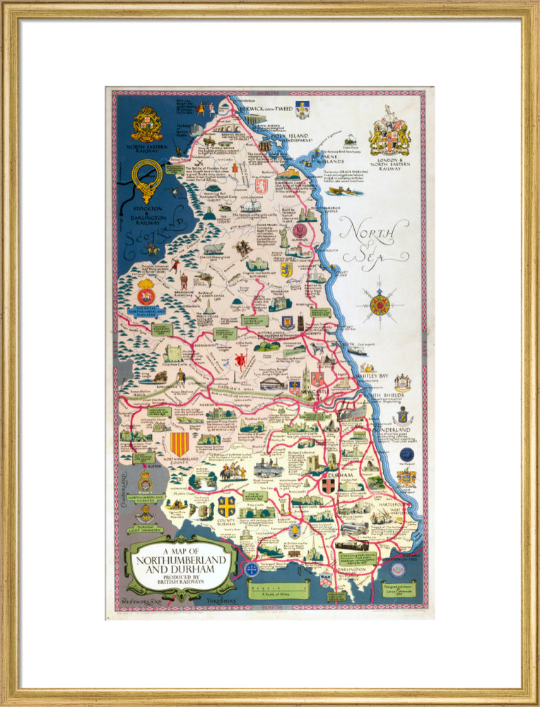 Map of Northumberland and Durham, BR (NER) poster, 1949. art print large gold Art Print - Science Museum Shop