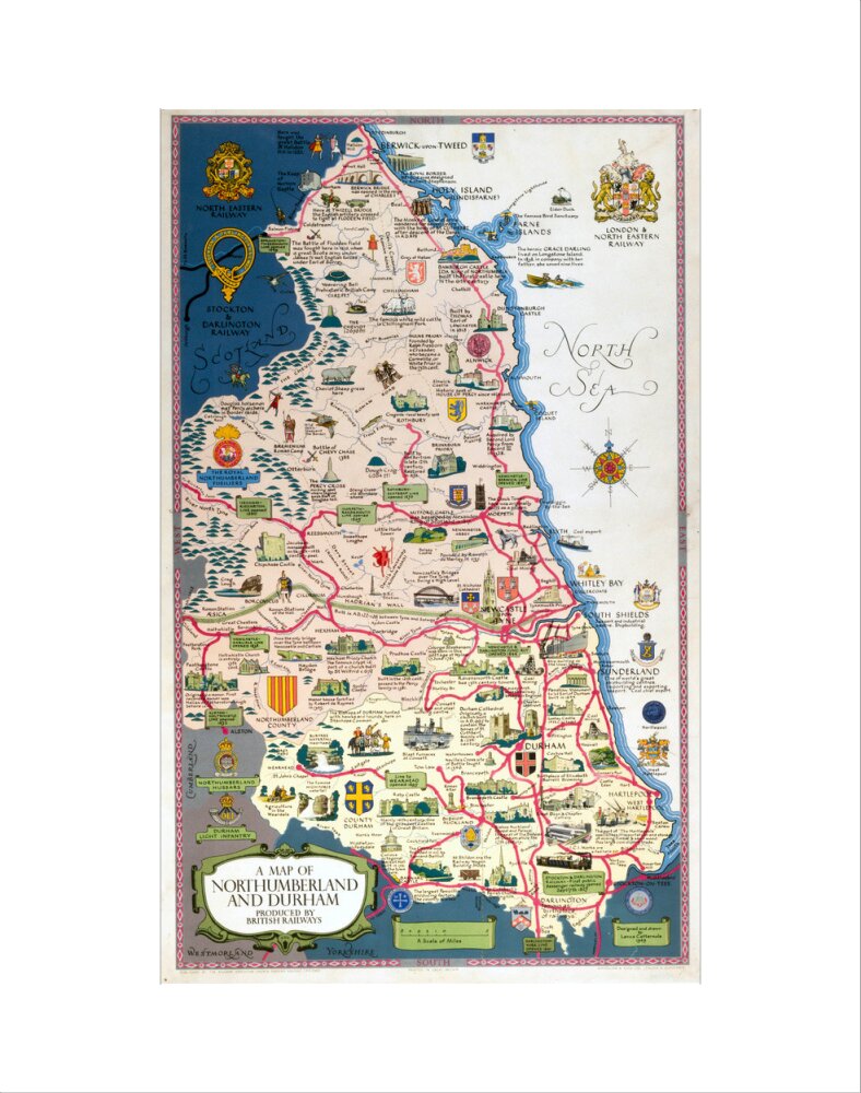 Map of Northumberland and Durham, BR (NER) poster, 1949. art print extra small none Art Print - Science Museum Shop