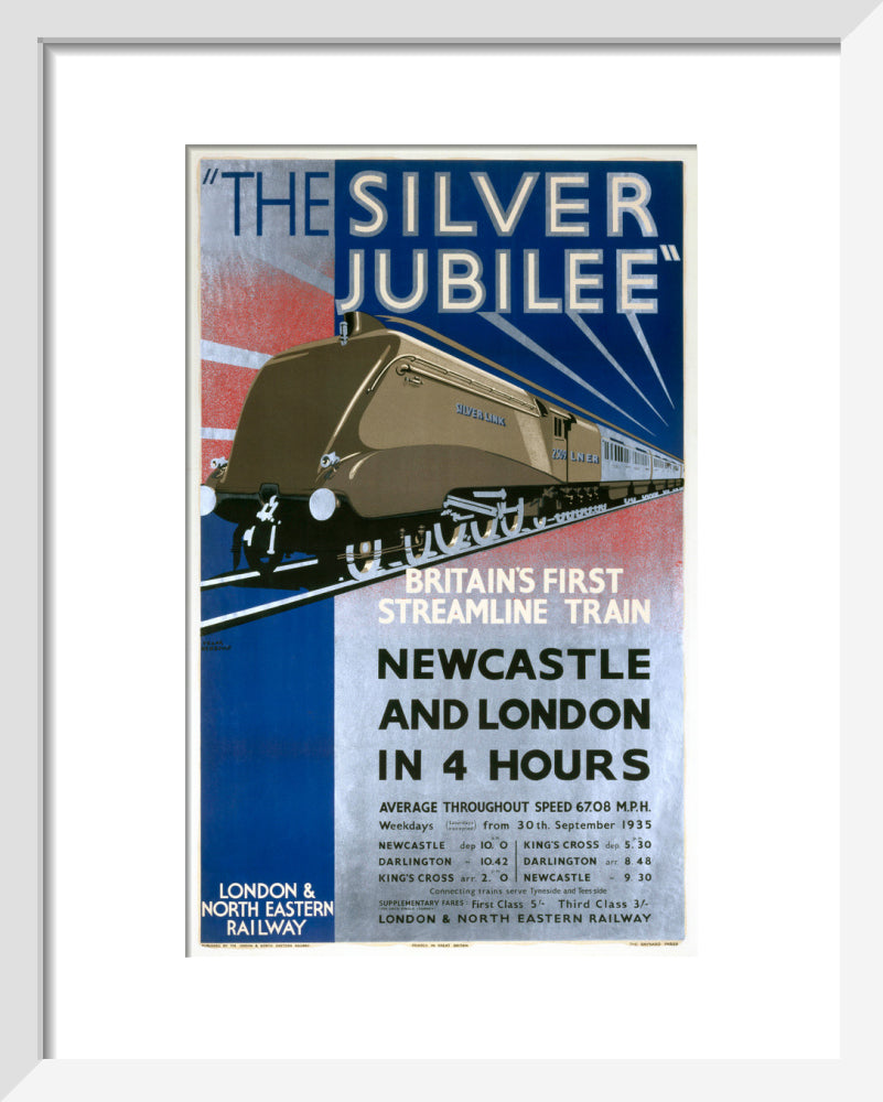 'The Silver Jubilee, Britain's First Streamline Train', LNER poster, 1935. art print extra small white Art Print - Science Museum Shop