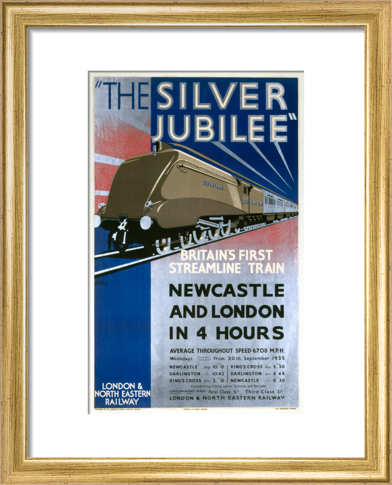 'The Silver Jubilee, Britain's First Streamline Train', LNER poster, 1935. art print extra small gold Art Print - Science Museum Shop