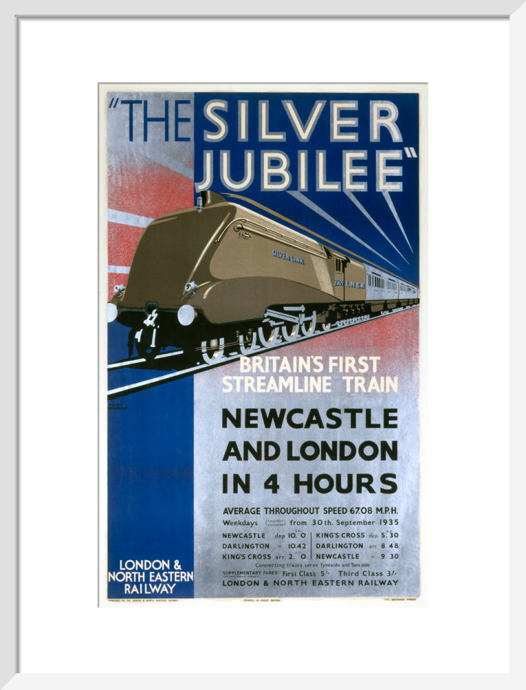 'The Silver Jubilee, Britain's First Streamline Train', LNER poster, 1935. art print medium white Art Print - Science Museum Shop
