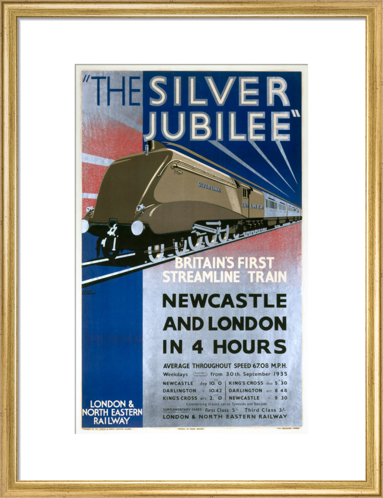 'The Silver Jubilee, Britain's First Streamline Train', LNER poster, 1935. art print medium gold Art Print - Science Museum Shop
