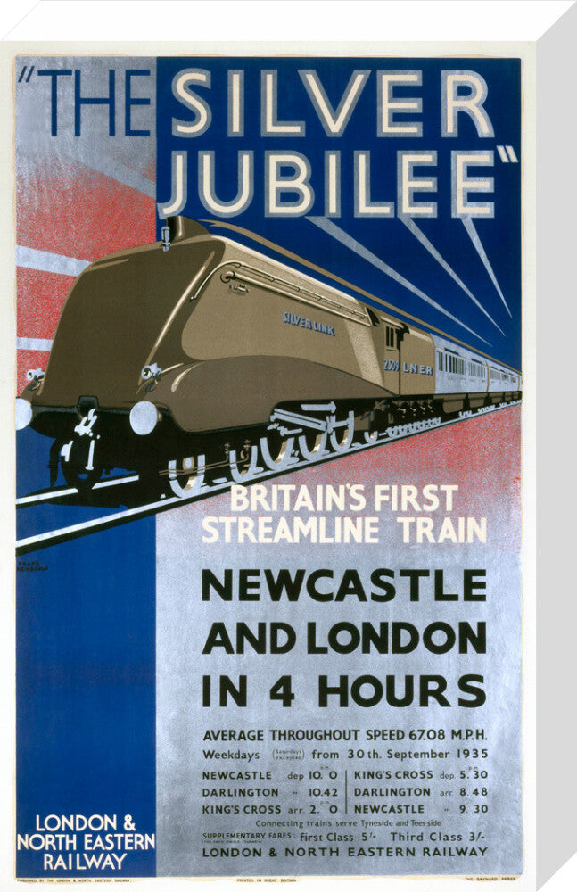 'The Silver Jubilee, Britain's First Streamline Train', LNER poster, 1935. stretched canvas medium none Art Print - Science Museum Shop
