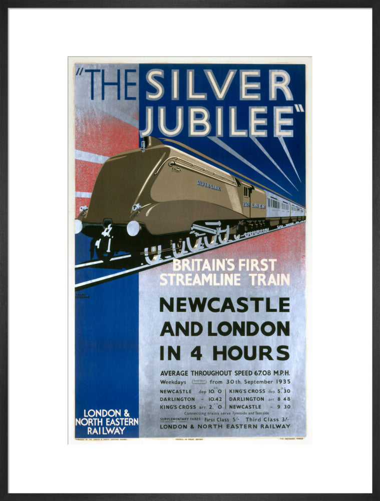 'The Silver Jubilee, Britain's First Streamline Train', LNER poster, 1935. art print extra large black Art Print - Science Museum Shop