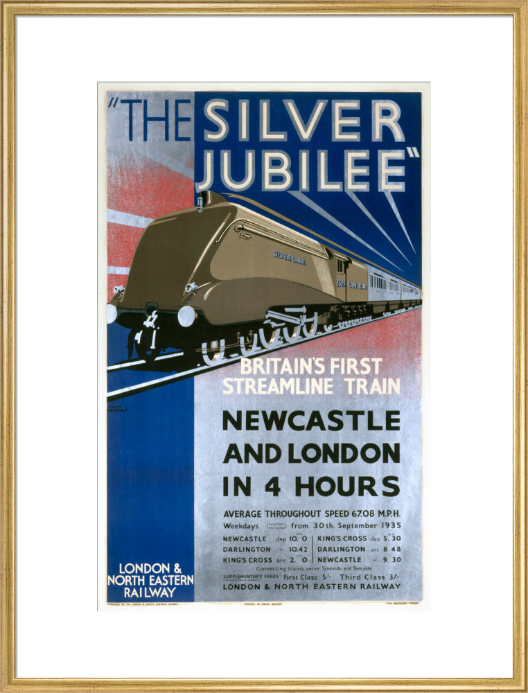 'The Silver Jubilee, Britain's First Streamline Train', LNER poster, 1935. art print extra large gold Art Print - Science Museum Shop