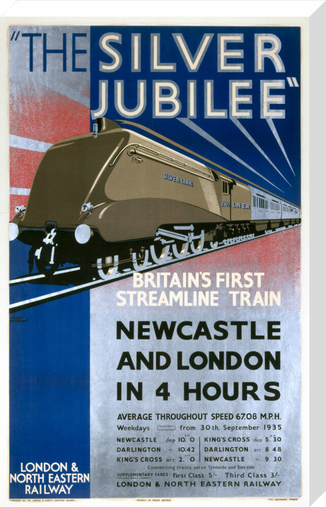 'The Silver Jubilee, Britain's First Streamline Train', LNER poster, 1935. stretched canvas large none Art Print - Science Museum Shop