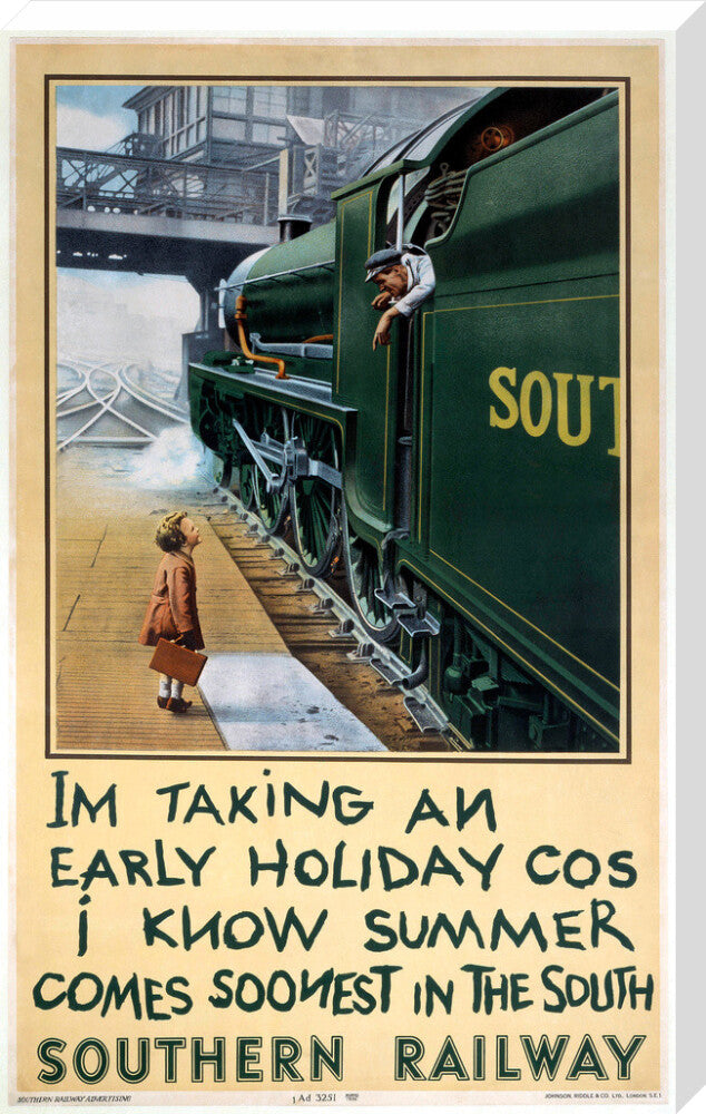 'I'm Taking an Early Holiday', SR poster, 1936. stretched canvas extra large none Art Print - Science Museum Shop