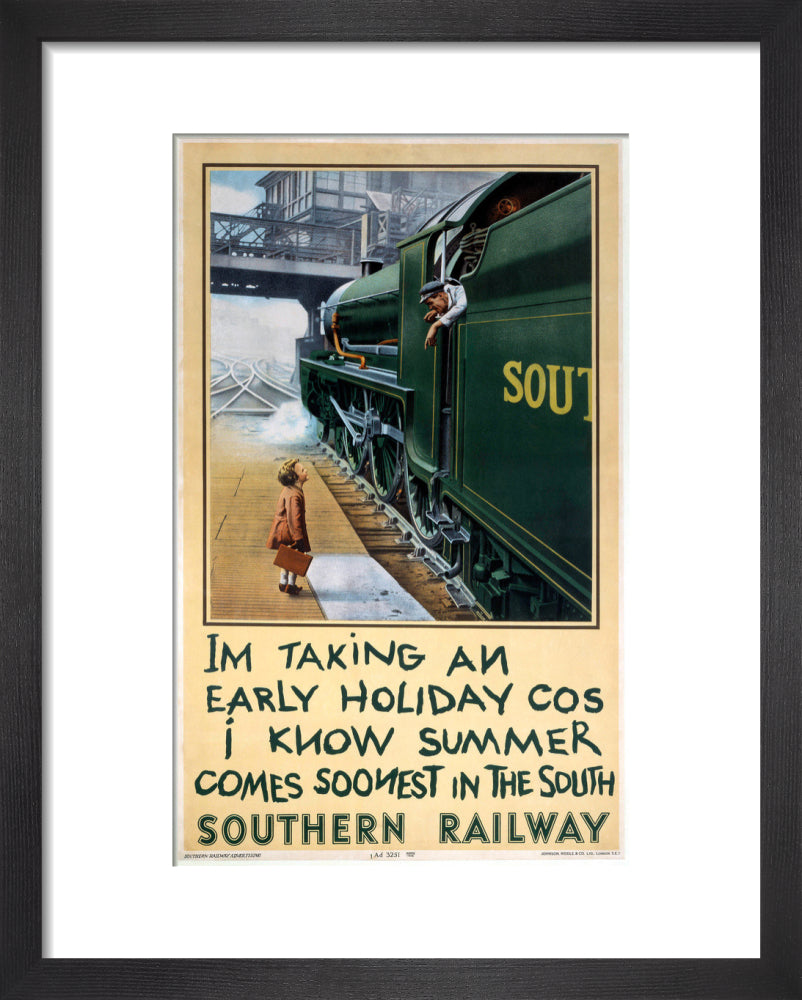 'I'm Taking an Early Holiday', SR poster, 1936. art print extra small black Art Print - Science Museum Shop