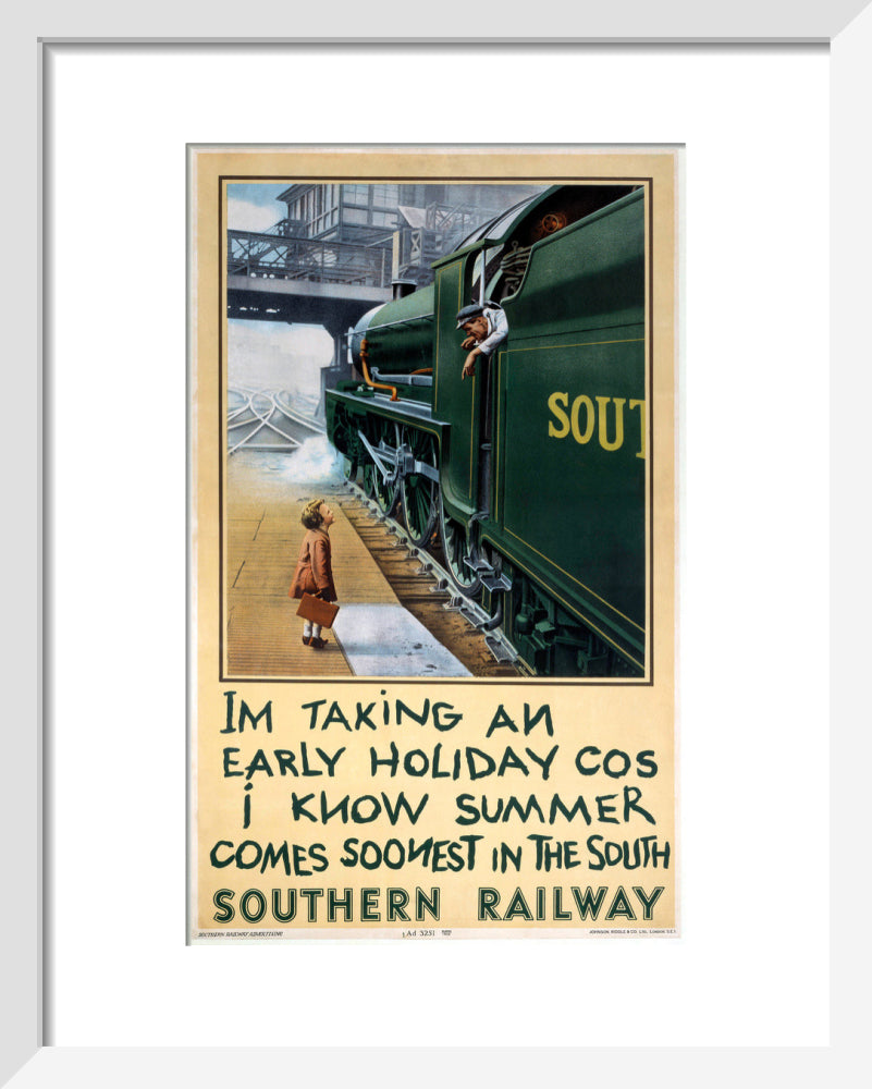 'I'm Taking an Early Holiday', SR poster, 1936. art print extra small white Art Print - Science Museum Shop
